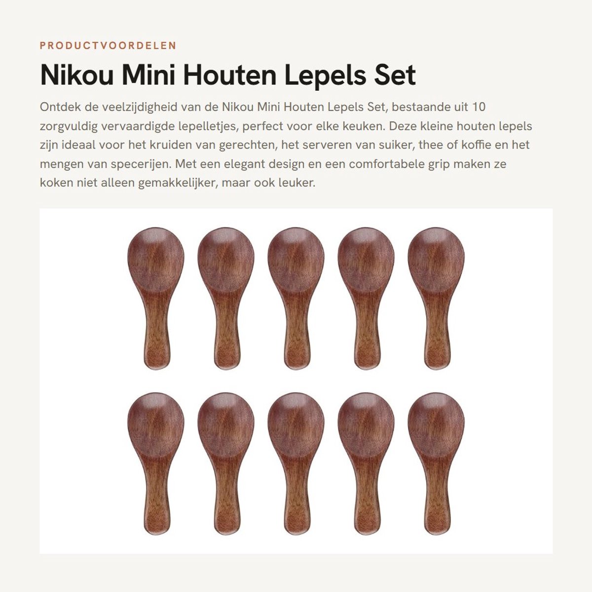 Dailygoods- Houten Lepel Set 10 Stuks - Mini Kooklepel - Houten Theelepel - Houten Lepels voor Keuken - Handgemaakt - Milieuvriendelijk Materiaal - Theelepels