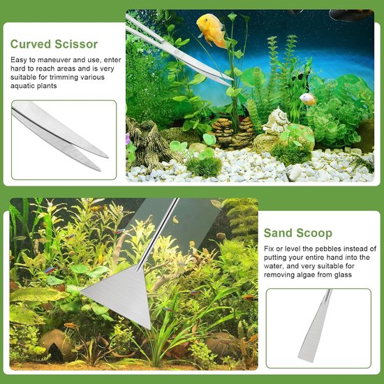 Tools voor aquarium, 7 stuks, roestvrij staal, aquariumaccessoires — afbeelding 3