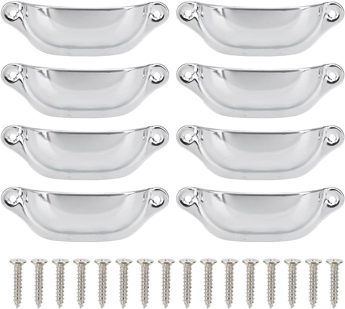 8 stuks vintage schelpgrepen, 97 x 35 mm, retro halve cirkel, meubelladegreep met schroeven, voor keukenkast, kast, kledingkast, apothekerskast, accessoires (zilver)