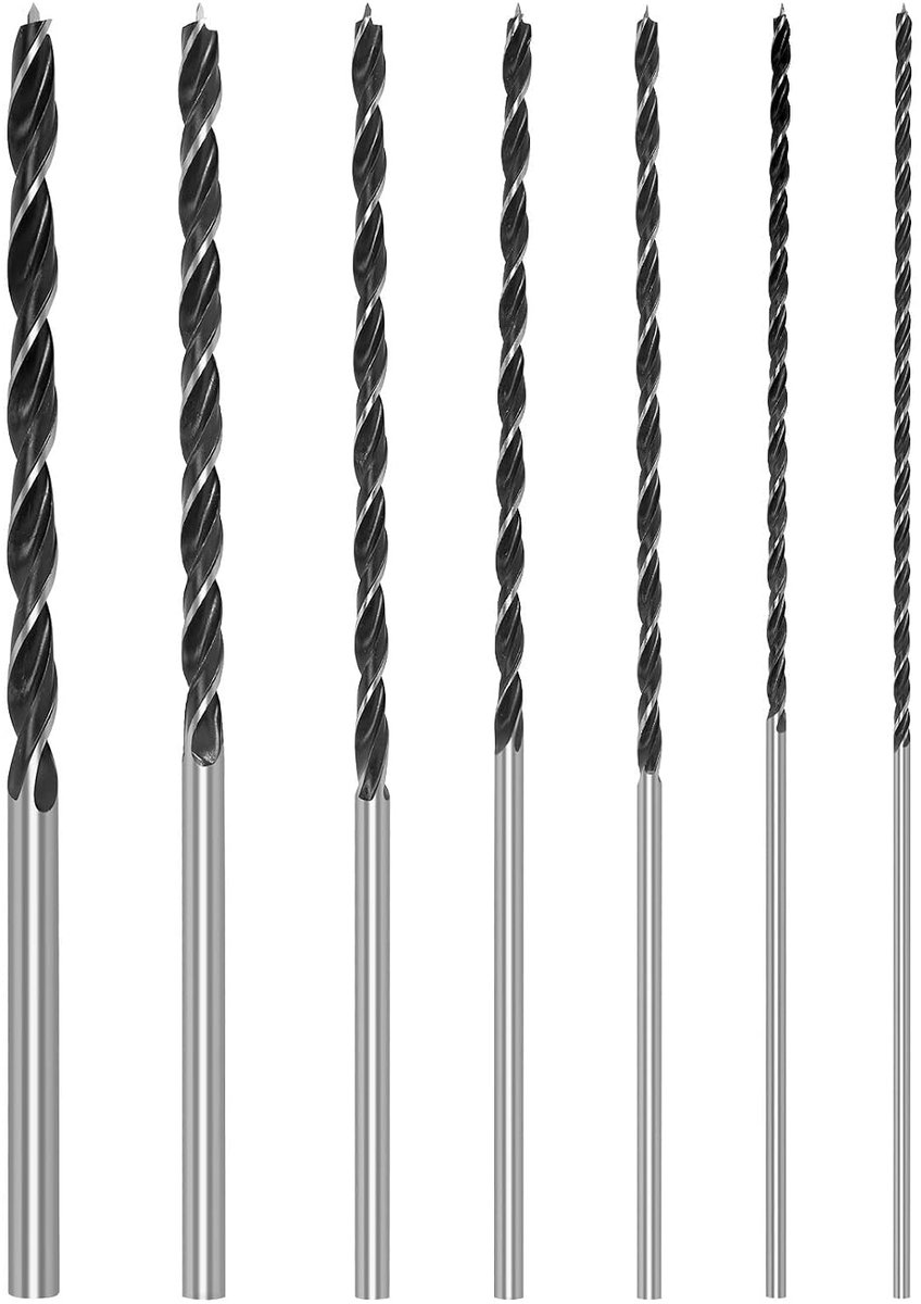 7-delig, slangenboren, 4, 5, 6, 7, 8, 10, 12 mm x 300 mm, balkboor, lange bekistingsboor, lange houtboor, houtspiraalboor voor hardhout, multiplex, bakstenen