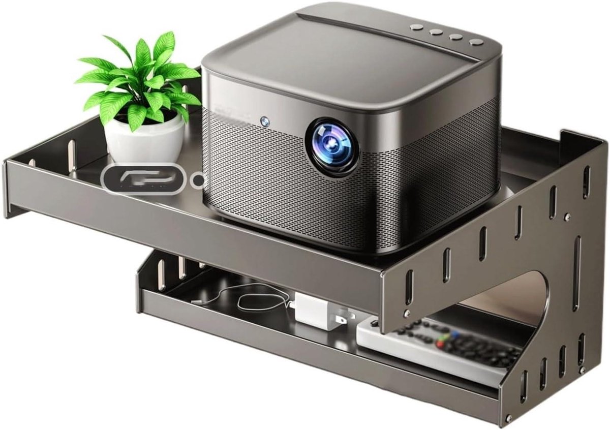 Projector Muurbeugel - Projectorhanger Opbergrek - Projector Ophangen - Dubbellaags Ontwerp - Klein - Wit