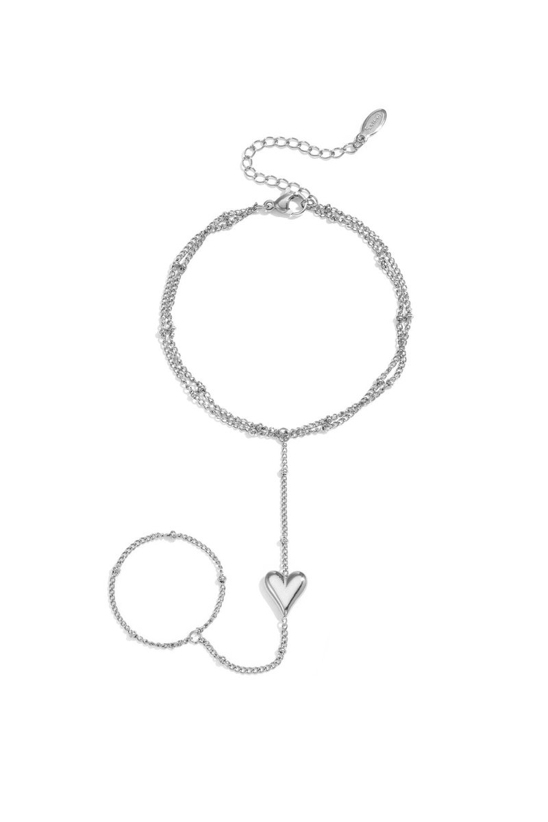 Elegant 14k gold plated heart hand chain - zilveren kleur