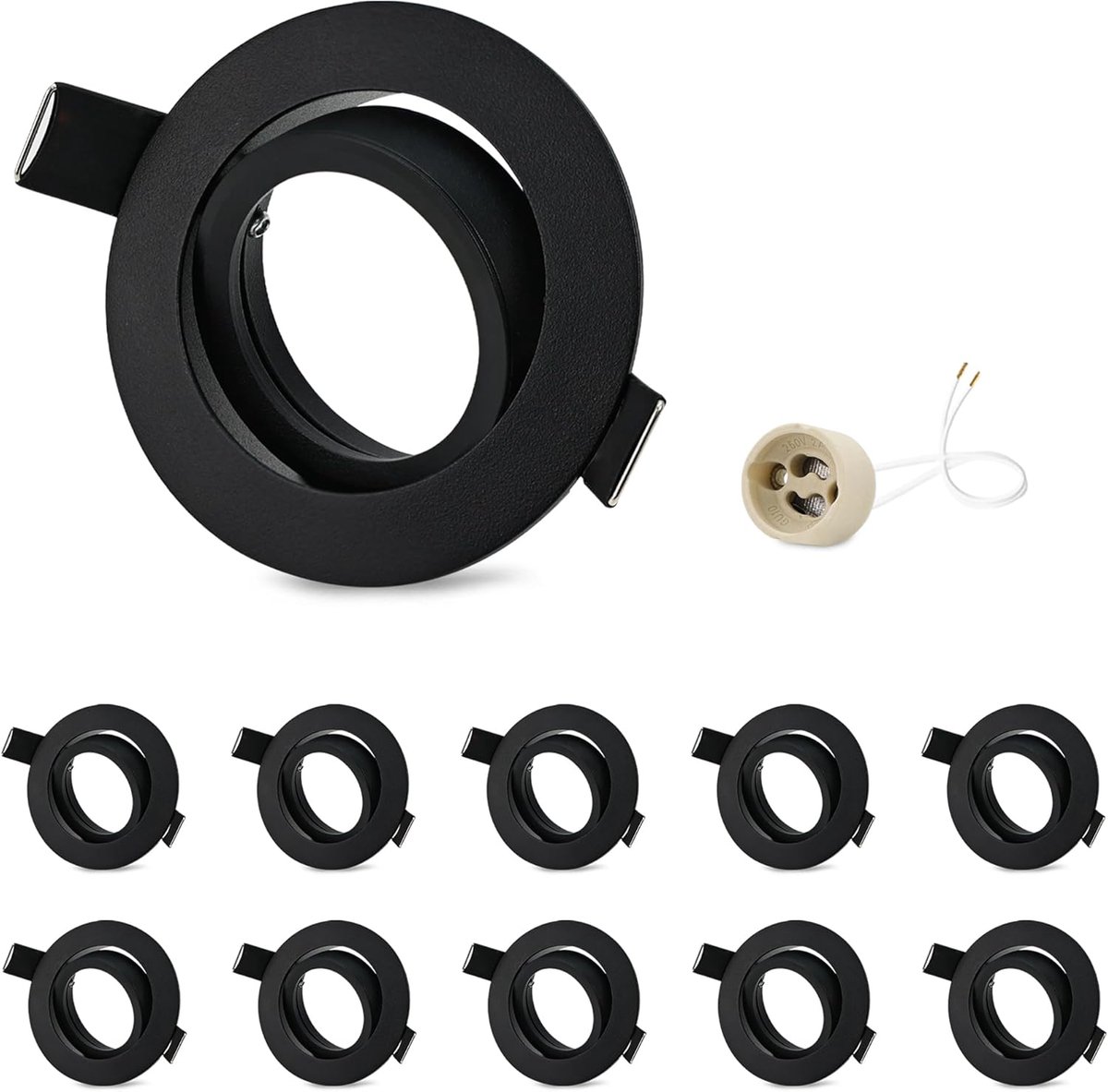 10-delige inbouwspots frame GU10 aluminium zwenkbaar zwart inbouwspots inbouwverlichting spot rond gatdiameter 68-75mm plafond inbouwspot voor halogeen MR16, incl. GU10-fitting voor 230V