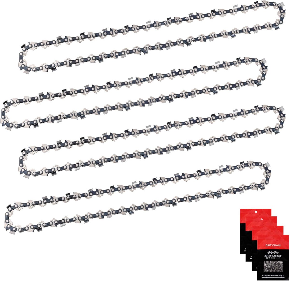 Zaagketting, 4 stuks, 45 cm, 3/8 inch LP-verdeling, 1,3 mm, 62 aandrijfschakels, kettingzaagketting, compatibel met Bosch, B&Q Performance Power, Dolmar, Gardol, Greenworks, Husqvarna, Mac