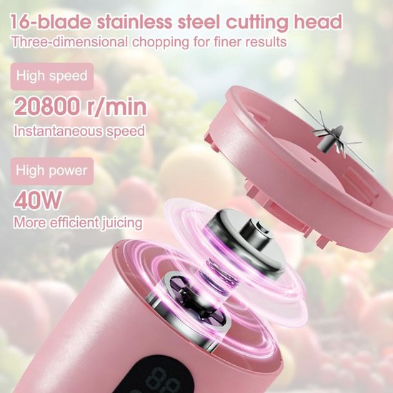 500 ml Draagbare Mixer, Mini-Mixmachine Met Led-Display, Krachtige Snoerloze Miniblender, Sapbeker Voor De Bereiding Van Melkschoppen, Vruchtensap, Smoothies — afbeelding 2