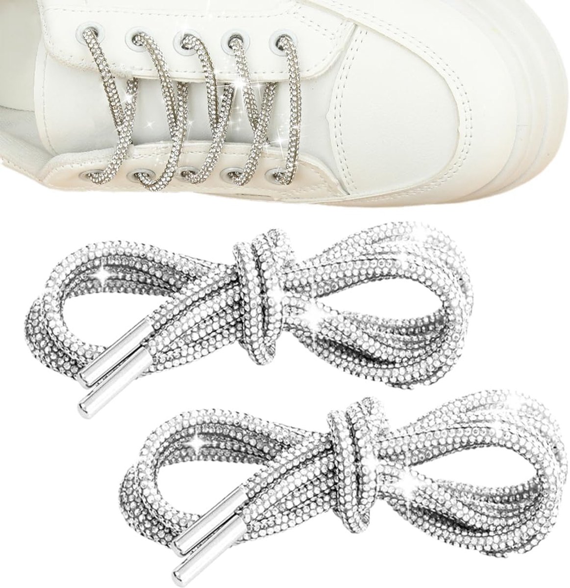 Glitterveters met strassteentjes, zilveren glitter voor sportschoenen, laarzen en sneakers, elegante en decoratieve accessoires voor kleding