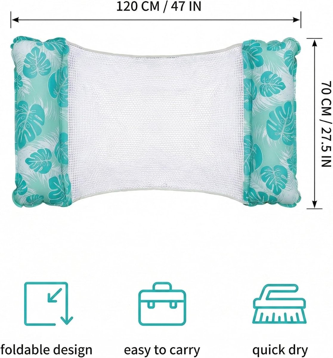 waterhangmat turquoise, 1 stuk - zwembed voor zwembad en strand. Ideaal voor ontspannen zonnebaden, stabiel en comfortabel voor volwassenen en kinderen.