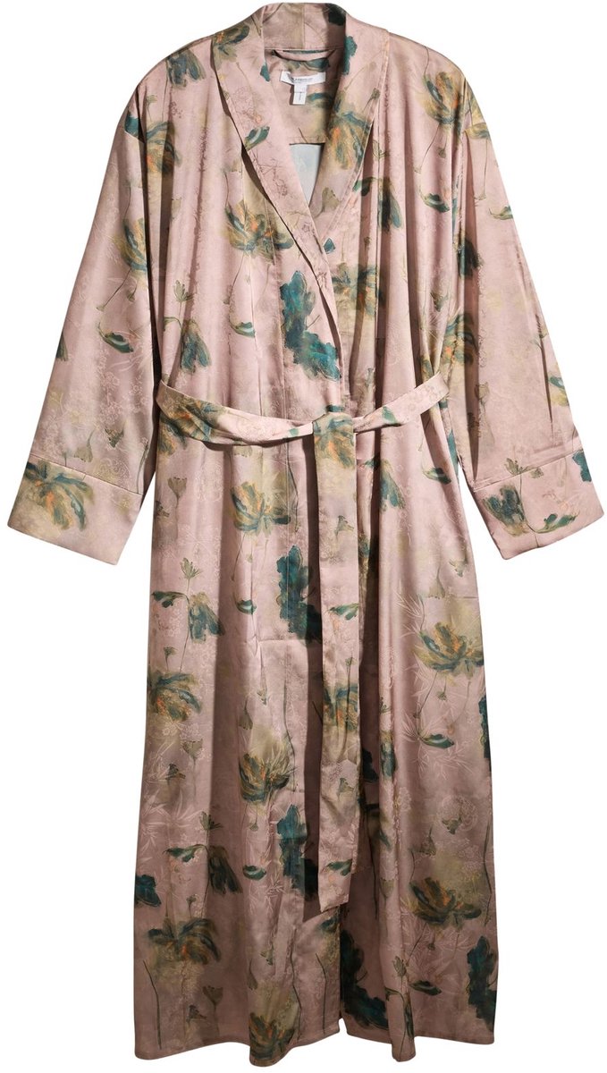Next - Dames - Satijnen kamerjas met jacquardmotief - Roze