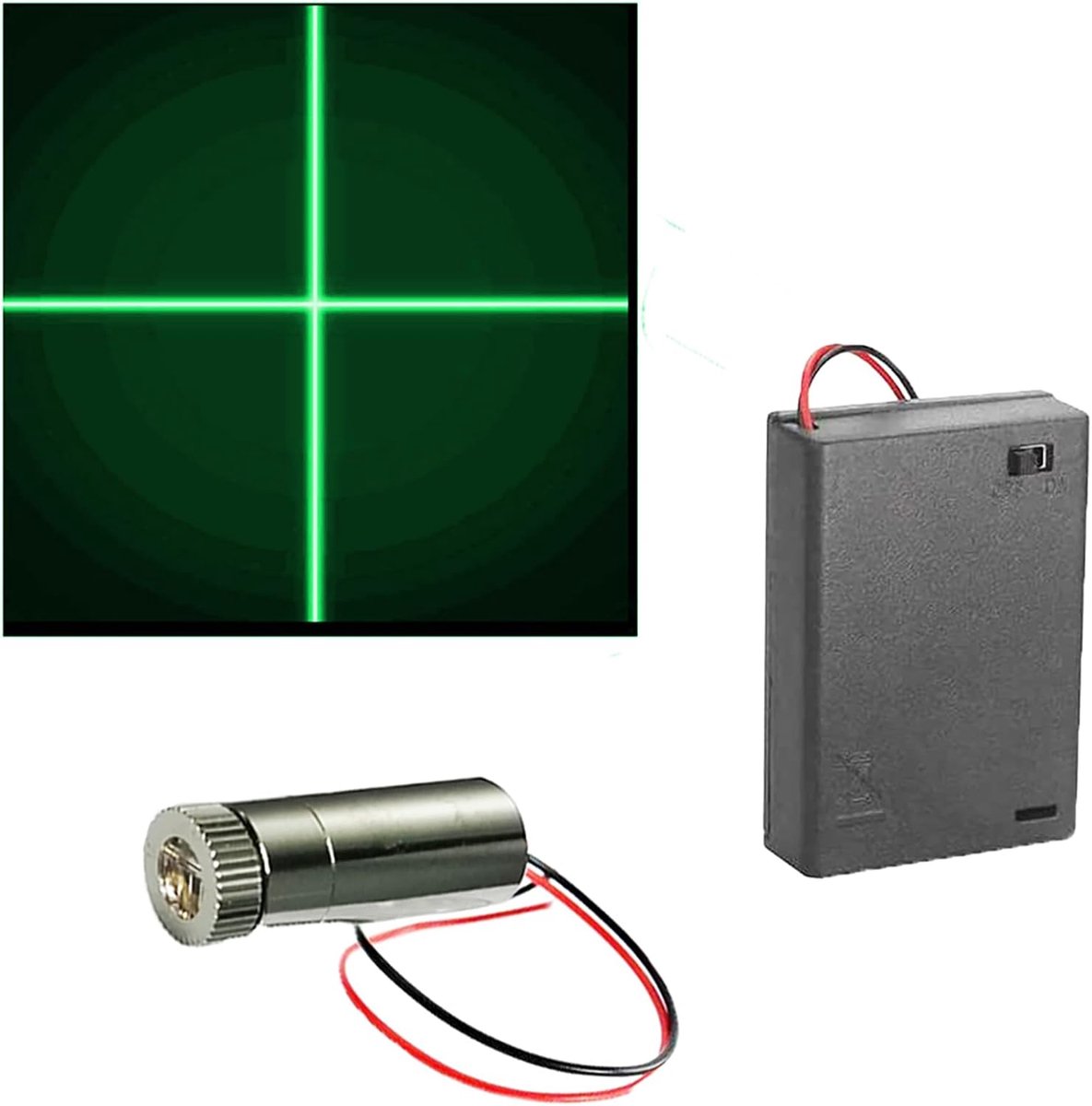 1 stuks 520nm 3-5V groene laserkruismodule diode met driver plastic lens + 1 stuks AA-batterijhouders (lichtbronvorm: kruis)