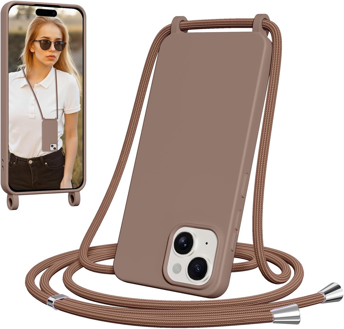 Telefoonhoesje met koord voor iPhone 13 Mini, zachte thermoplastische polyurethanen (TPU)-siliconen halsketting, telefoonhoes met afneembaar koord, verstelbaar, schokbestendig, telefoonhoes