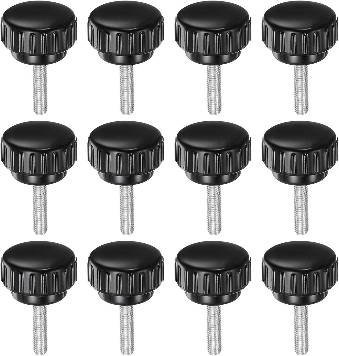 M5 x 20 mm metrische schroefdraad gekartelde spanknoppen handvat duimschroef op type 25 mm kunststof ronde kop draadstang knoppen zwart 12 stuks