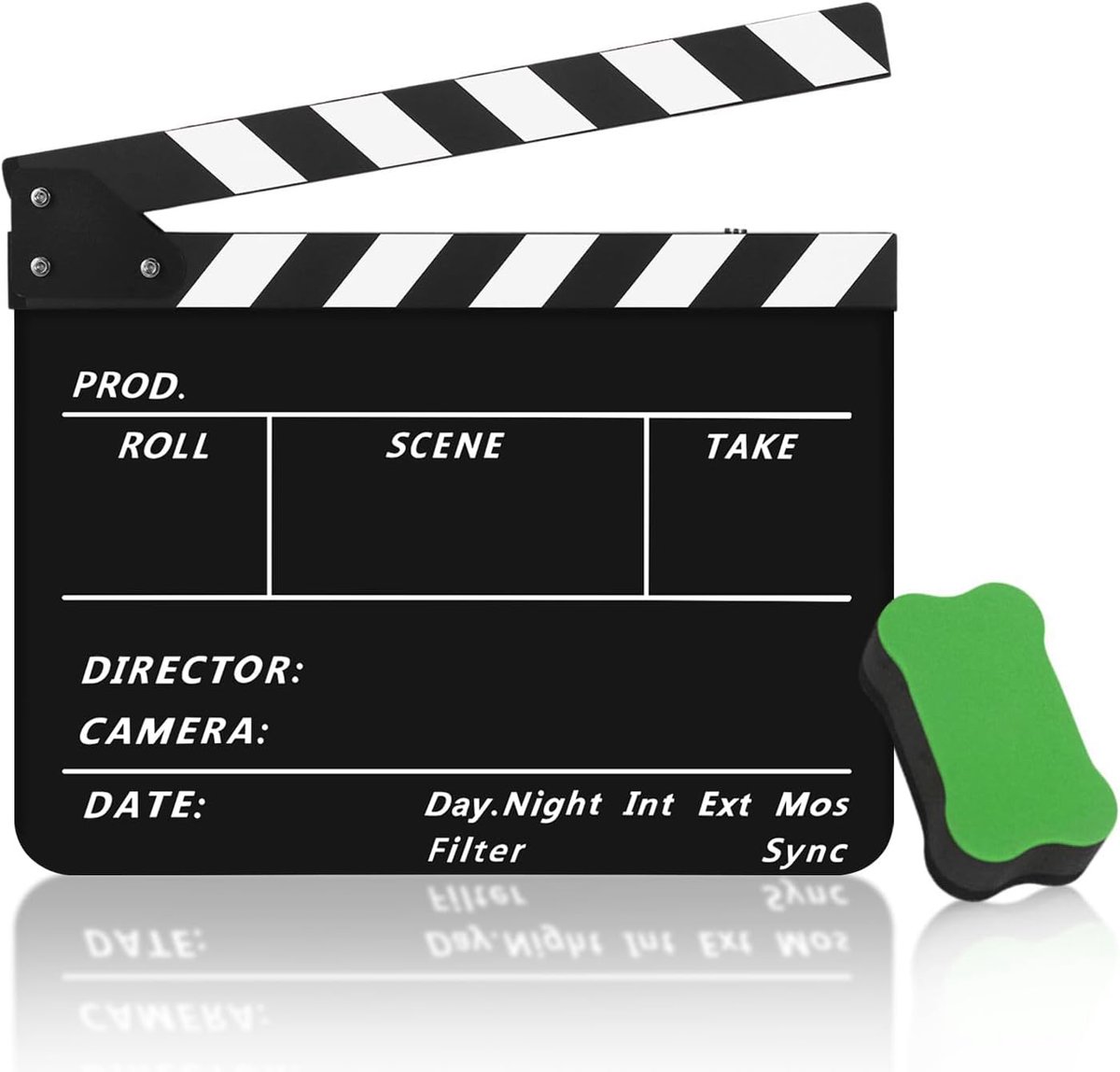 Acryl Plastic Dakspaan Director's Clapper Board Droog Wissen Cut Actie Scène Slateboard voor Hollywood Camera Film Studio Home Movie Video 10x12 inch met Zwart/Witte Stokken