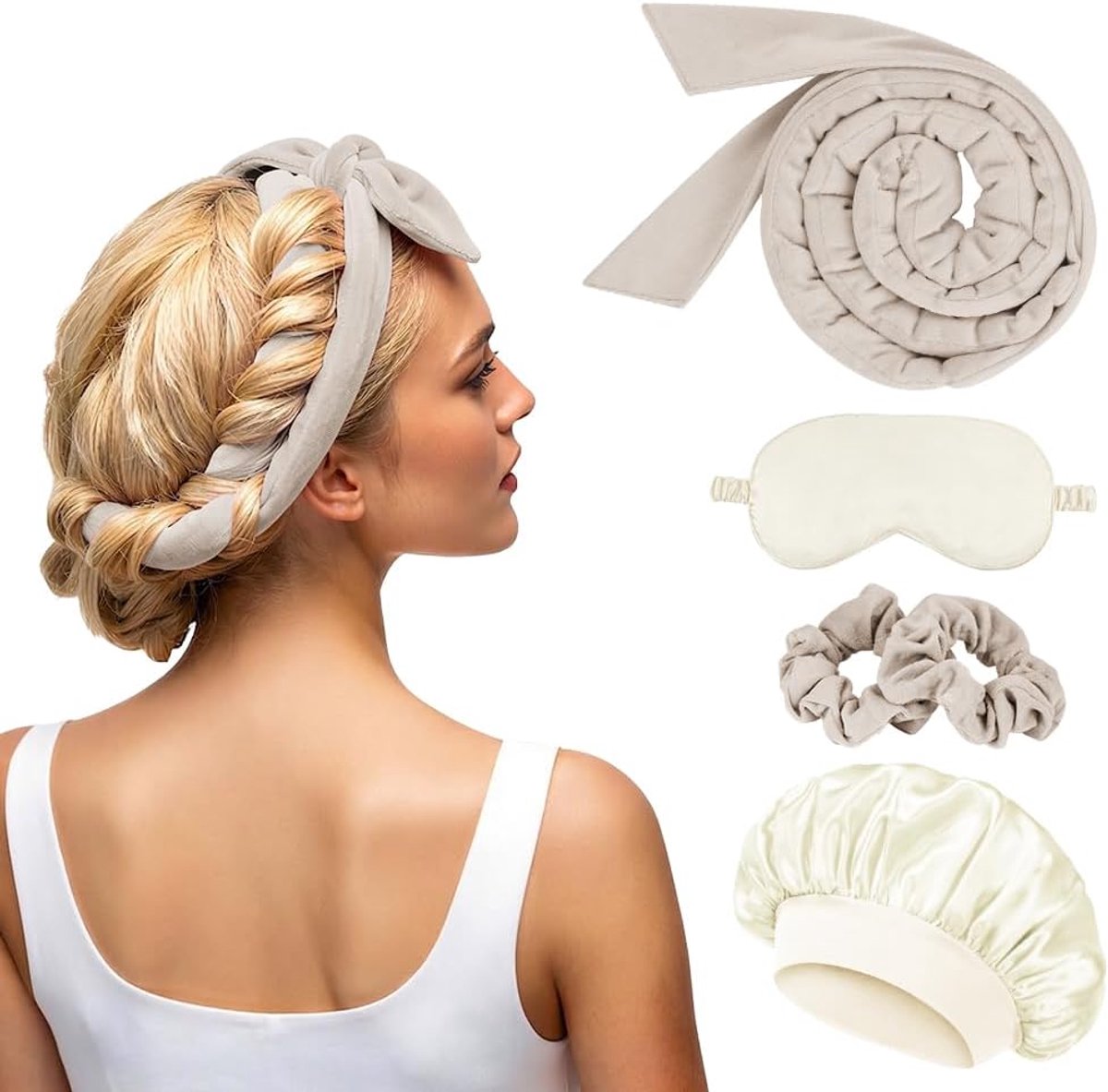 Krulspelden hoofdband, 5 stuks krulstaven geschenkset, zachte nachtelijke haarkrullenset, hitteloze krullenset, voor vrouwen lang medium golvend haar