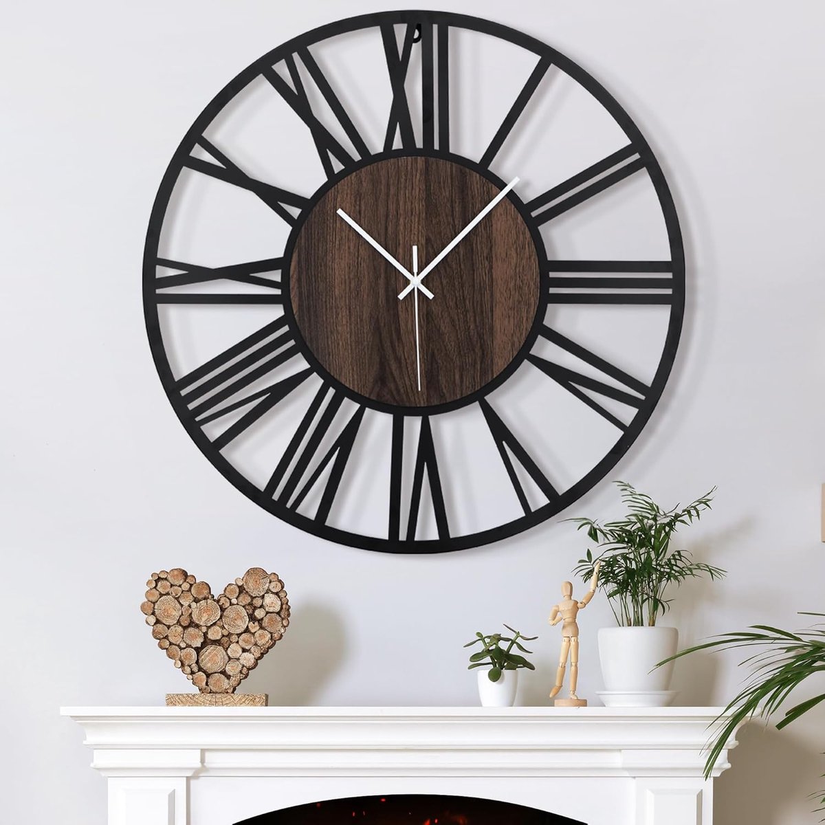 SnelShoppen - Grote Wandklok voor Woonkamer Decoratie, 50cm/20inch Stil, Batterij Aangedreven Moderne Vintage Extra Grote Decoratieve Wandklok voor Sl