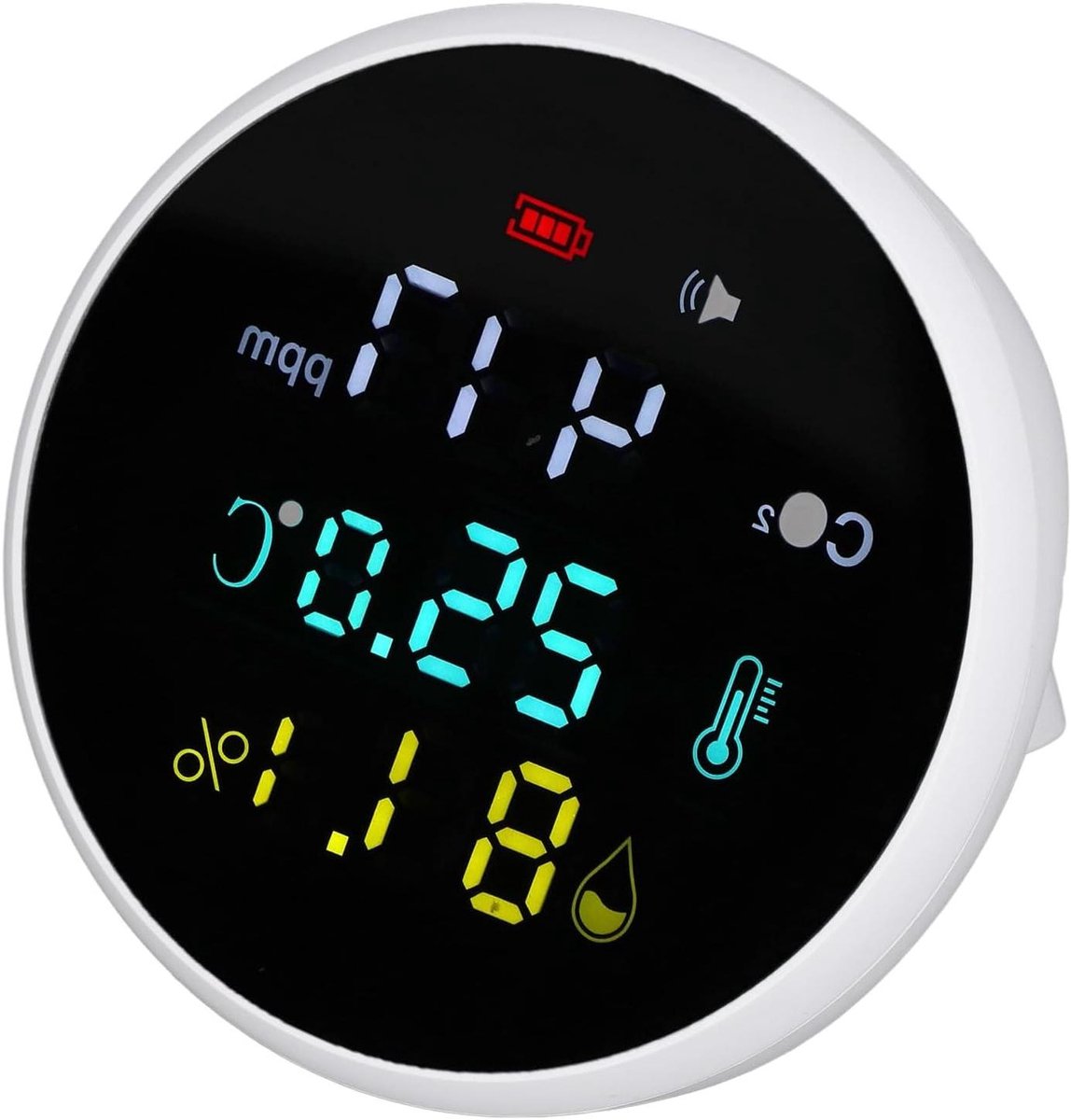 Draagbare CO2-detector - Luchtkwaliteit Monitor - Binnenklimaat Meten - Hoge Nauwkeurigheid - 11 x 11 x 6 cm - Wit