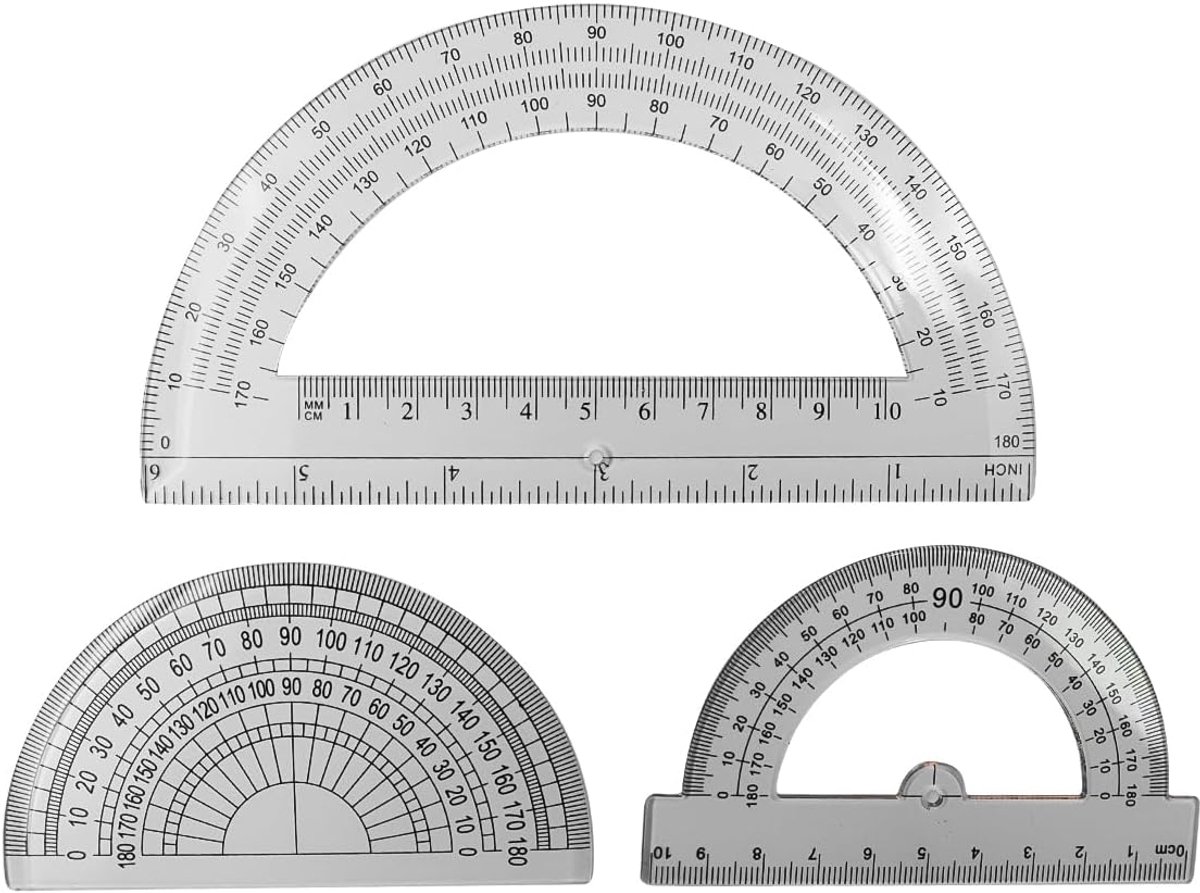 SnelShoppen - 3 Stuks Plastic Hoekmeter - Transparante 180 Graden Protractor - Perfect voor Wiskunde, Tekenwerk en Geometrie - Duurzaam en Nauwkeurig