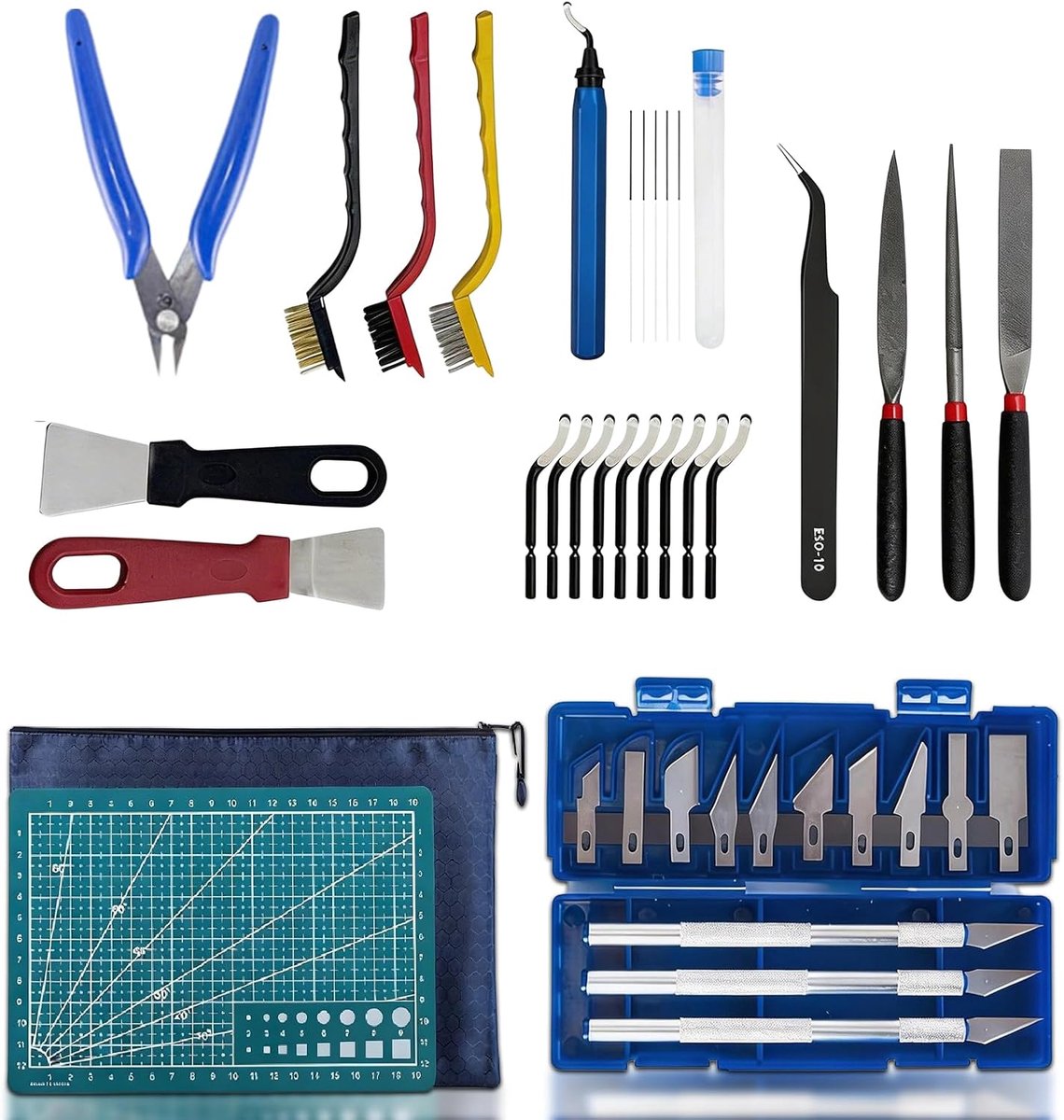 3D-printeraccessoireset, 42 stuks 3D-printergereedschapsset, voor 3D-printer met ontbramen, tangen, nauwkeurige 3D-printgereedschapset, voor reiniging en onderhoud