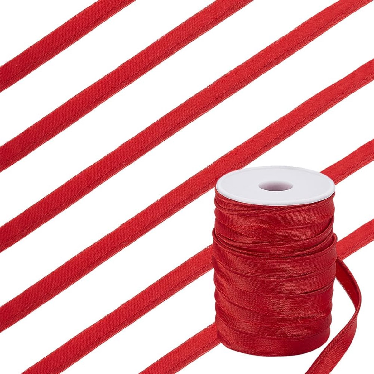 30 Yards Polyester Satijn Bias Piping Tape, 3/8 Inch Rode Bias Tape met koord, Lip Cord Piping Trim Binding Bias Lint Bekleding Leidingen Trim voor Naaien Kleding Kussen Woondecoratie