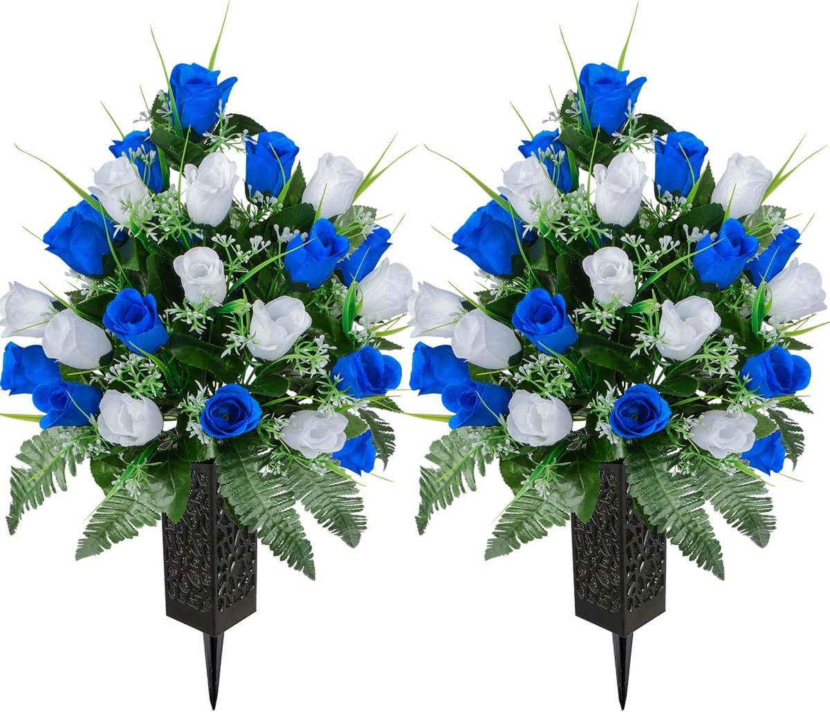 2 stuks kunstbegraafplaatsbloemen met vaas, kunstroos, grafmonument