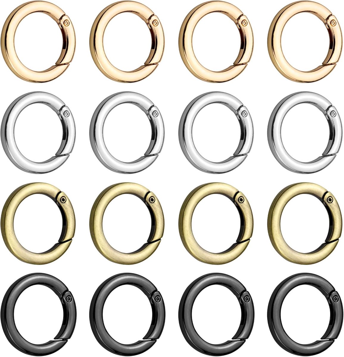 Spring O-ringen, 16 stuks ronde veer snap clip haak 35 mm ronde karabijnhaak clips trigger zware sleutelhanger gesp voor tassen portemonnees sleutelhangers ambachten, 4 kleuren