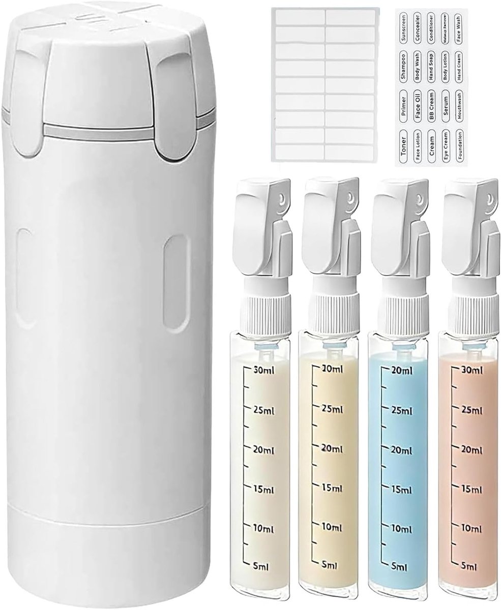 4-in-1 reisflessen om te vullen, 4-in-1 reisdispenser, reisflessen