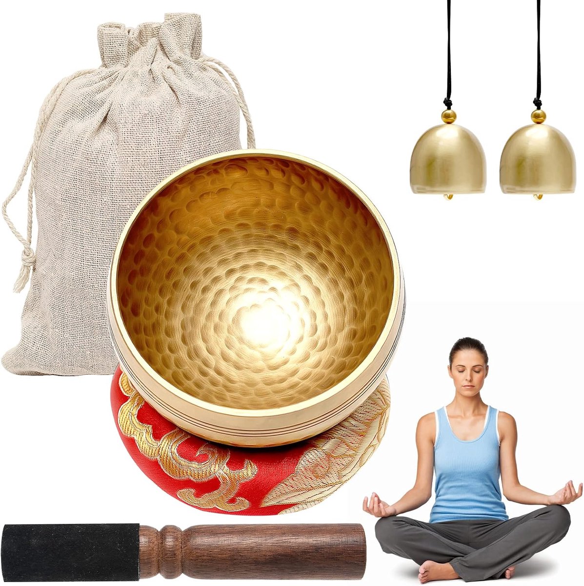 Tibetaanse klankschaalset, meditatieklankschaal, 8,6 cm, handgehamerd