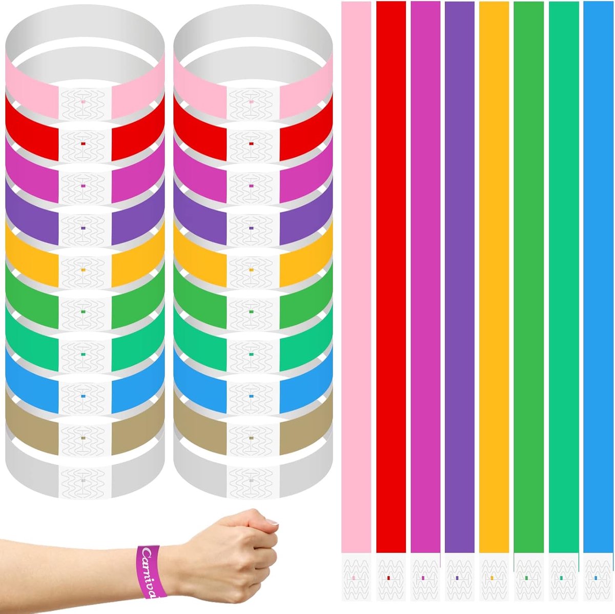 500 stuks toegangsbanden, inlaatbanden, waterdichte evenementenarmbanden met kleefsluiting, 5 kleuren, feestbanden, 19 x 255 mm, festivalarmbanden voor controle en veiligheid
