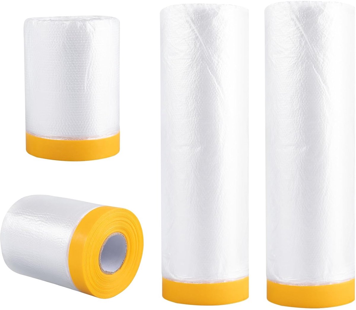 Afdekfolie met plakband, 6 rollen schilderfolie met plakband, 1 x 150 cm x 20 m + 1 x 270 cm x 20 m + 2 x 55 cm x 25 m, schilderfolie voor schilderwerk