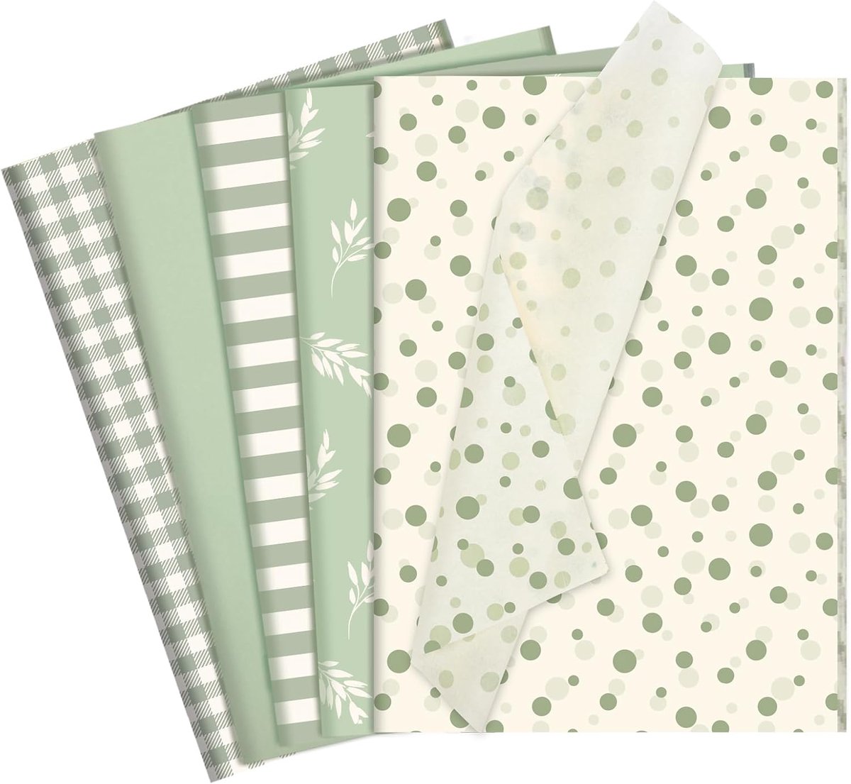 Zijdepapier, cadeaupapier, saliegroen, verpakkingsmateriaal 5 stijlen