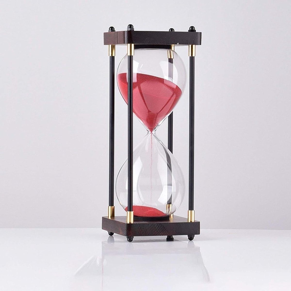 Zandloper Timer - Zandklok Houten Frame - Tijdbeheer Oefeningen - Handgemaakt Houten Frame - 60 minuten - Rood