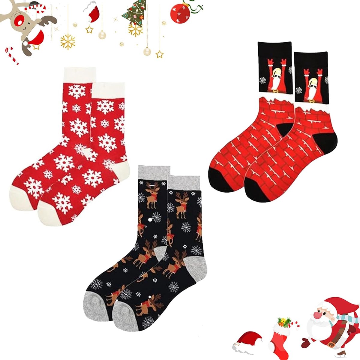 Sokken, Uniseks Kerstsokken, Gezellige Katoenen Sokken, Puur Katoen Absorbeert Zweet, Kan Worden Gebruikt als Kerstcadeau, Kerstversiering