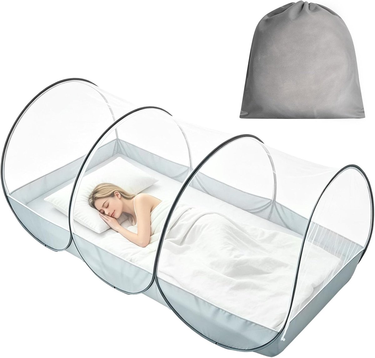 Muggennet voor op reis, 190 x 90 x 90 cm, opvouwbare bedtent met ritssluiting voor bed, camping, reizen, terras, hotels