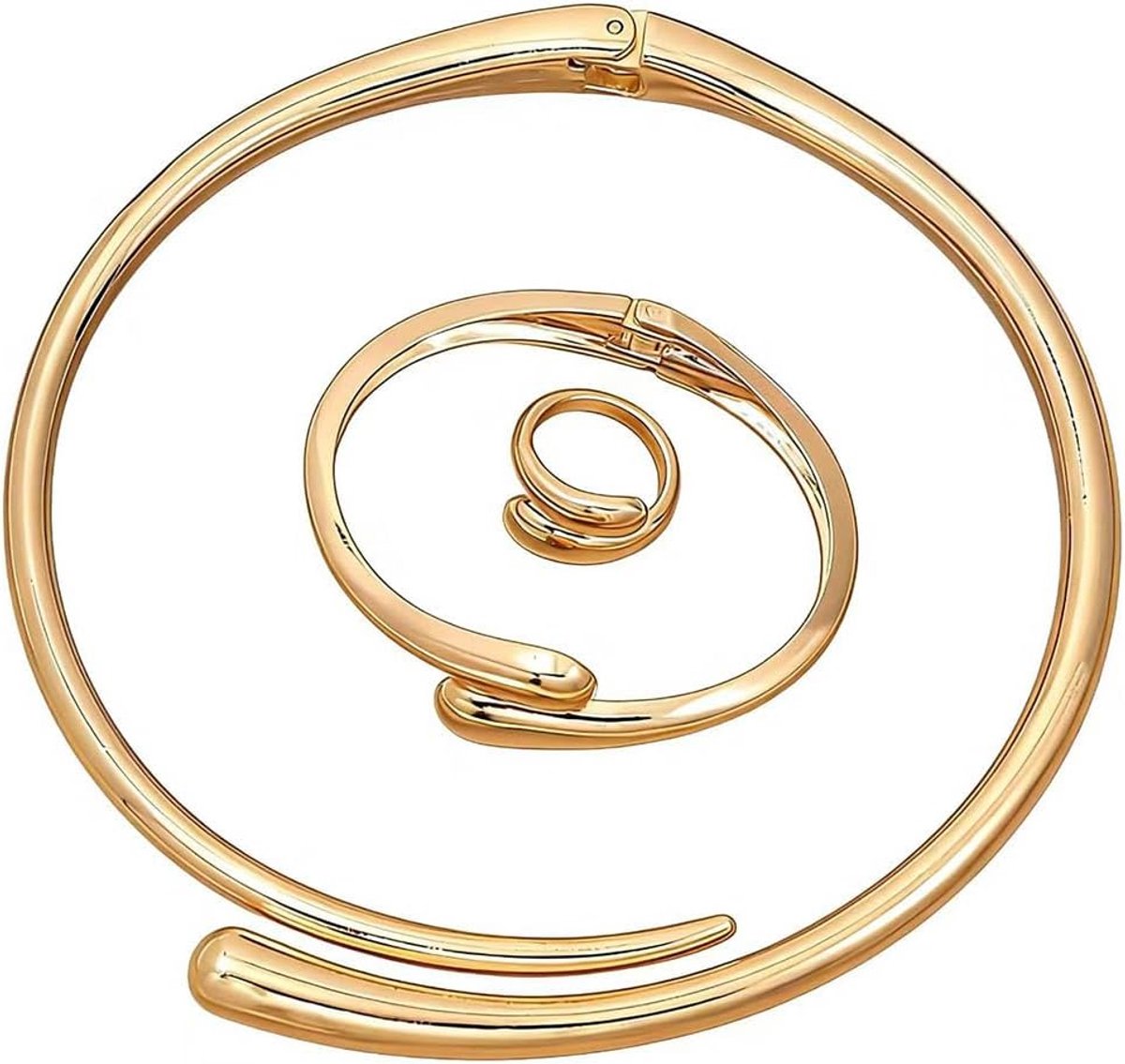 Geometrische Metalen Choker Kettingen Bangle Ringen Set Glad Ketting Ketting Sieraden Verstelbaar voor Vrouwen