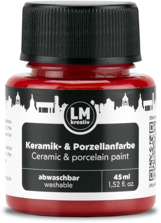 Rood flesje LM Kreativ keramiek- & porseleinverf, 45 ml, met zwarte dop.