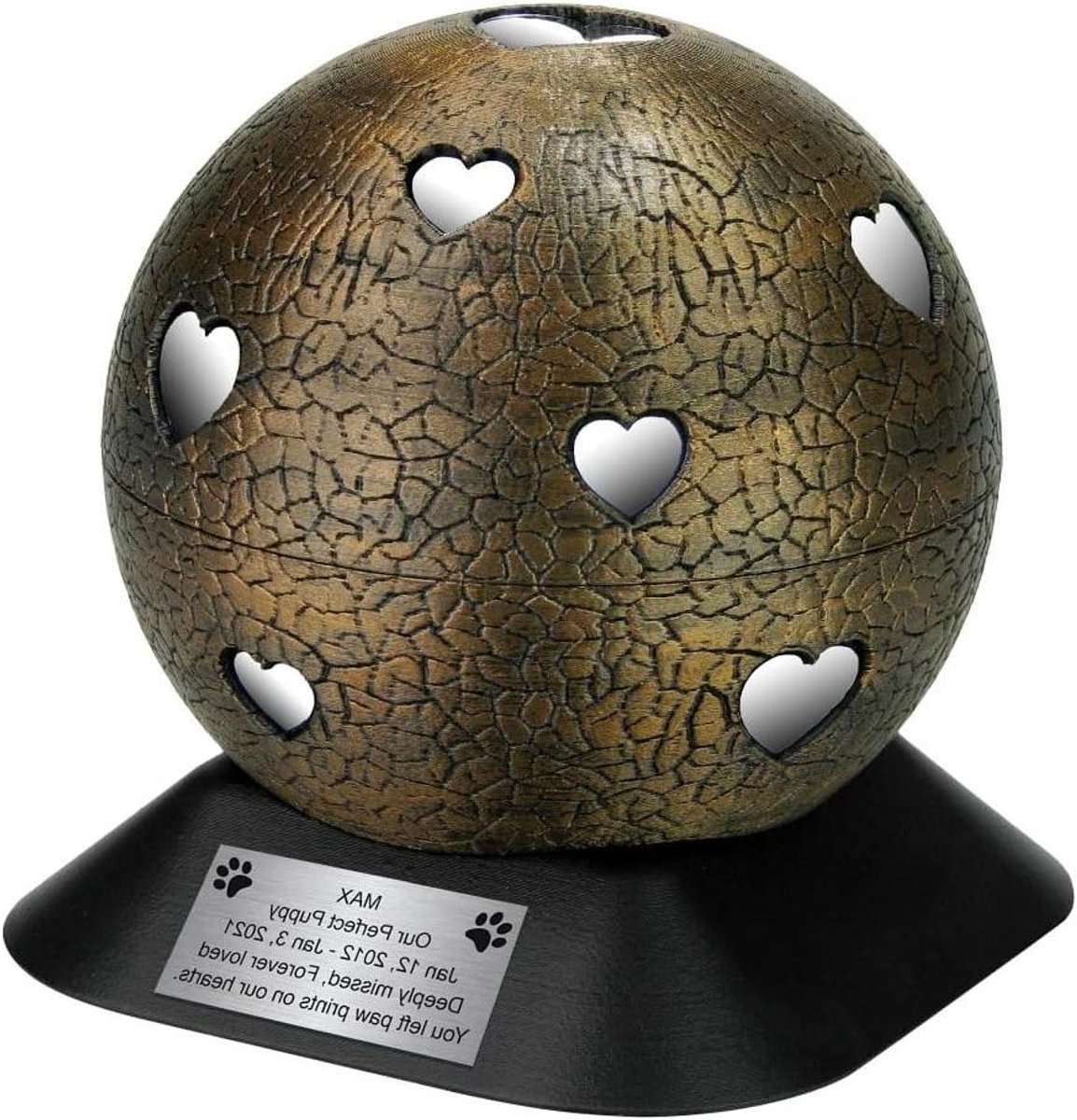 Dieren Urn - As Urn - Herdenking Huisdier - Met Zilveren Hartjes - 79 Kubieke Inch - Goud