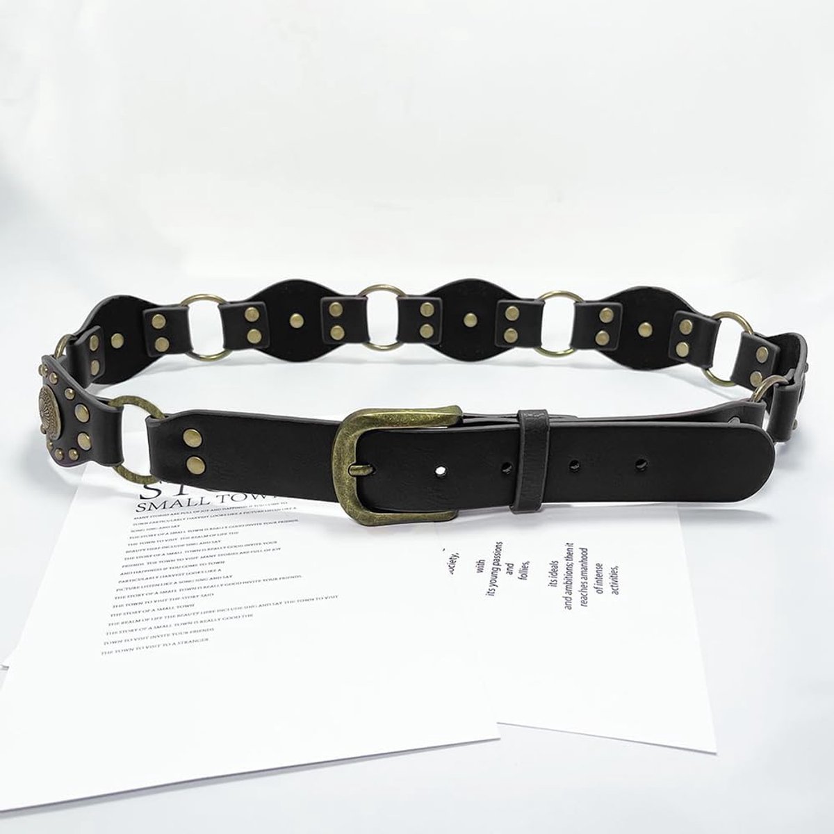 klinknagelriem vintage brede damesriem metalen ringen tailleriem retro lederen riem antieke gesp