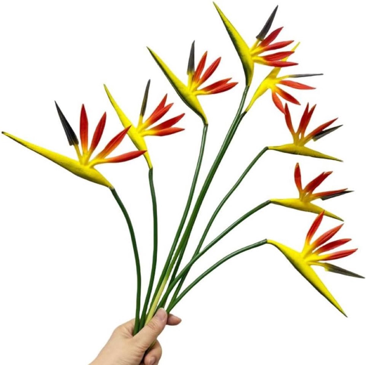 8 stuks kunstbloemen, 53,3 cm, paradijsvogel, groene plant voor huisdecoratie, tuin, kantoor, veranda, bruiloftsdecoraties (oranje)