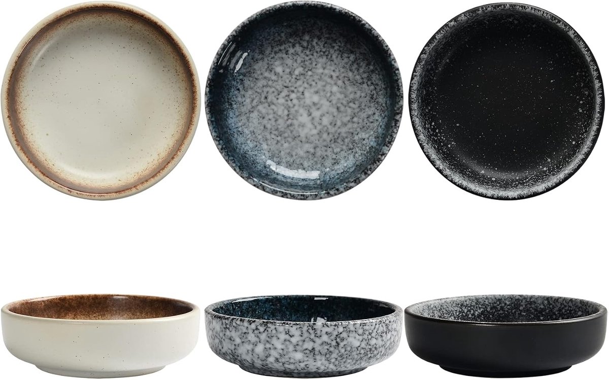 sojasaus schotelset, dipkommen set van 6, chip en dipkommen, Japanse stijl 85 ml ronde kleine kommen voor het dippen van sushi-tomaat, sojasaus, kruiderij, vingerkommen