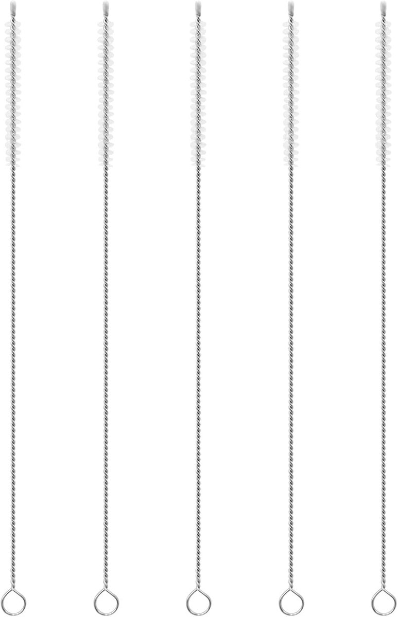 5 stuks stroborstel, reinigingsborstel, dunne flessenborstel, witte melkslangborstel voor theepotmondstuk, espressomachines (23 cm)