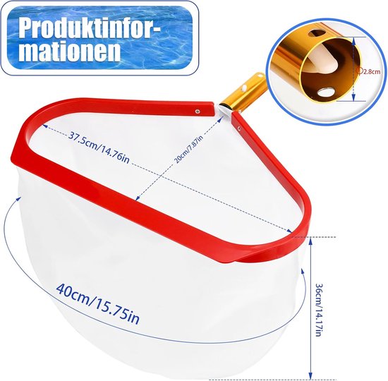 schepnet algenschepnet zwembad schepnet vijver fijnmazig stabiel 40 cm breed voor vijver, zwembad, waterpark, fontein — afbeelding 5
