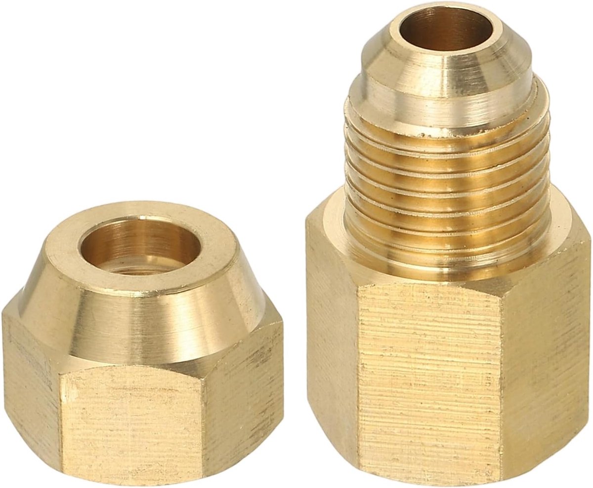 Messing Pijp Fitting, 1/4 "G Vrouwelijk x 5/16" Flare Mannelijke Reducer Adapter SAE 45 Graden Messing Flare Pijp Extension Connector met Moer voor Airconditioner Gasleiding Koeling HVAC