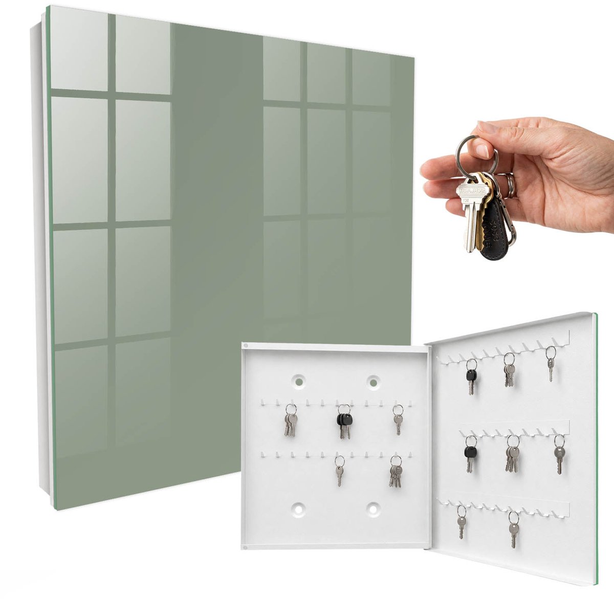 WallMuralia - Sleutelkast - 30x30x5 cm - met 50 haken - Verstandig Sleutelkastje - Groente Sleutelbox - Rechtsopenend - Wit interieur