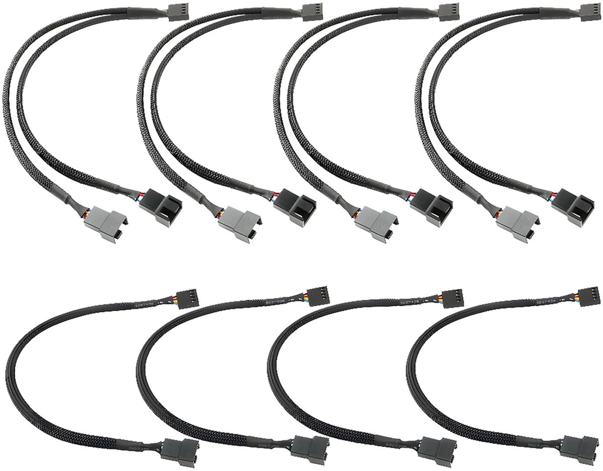 4 stuks PWM fan splitter, PC ventilator energiekabel 1 tot 2 converter, 4 stuks PC Power kabel ventilator verlengkabel zwart