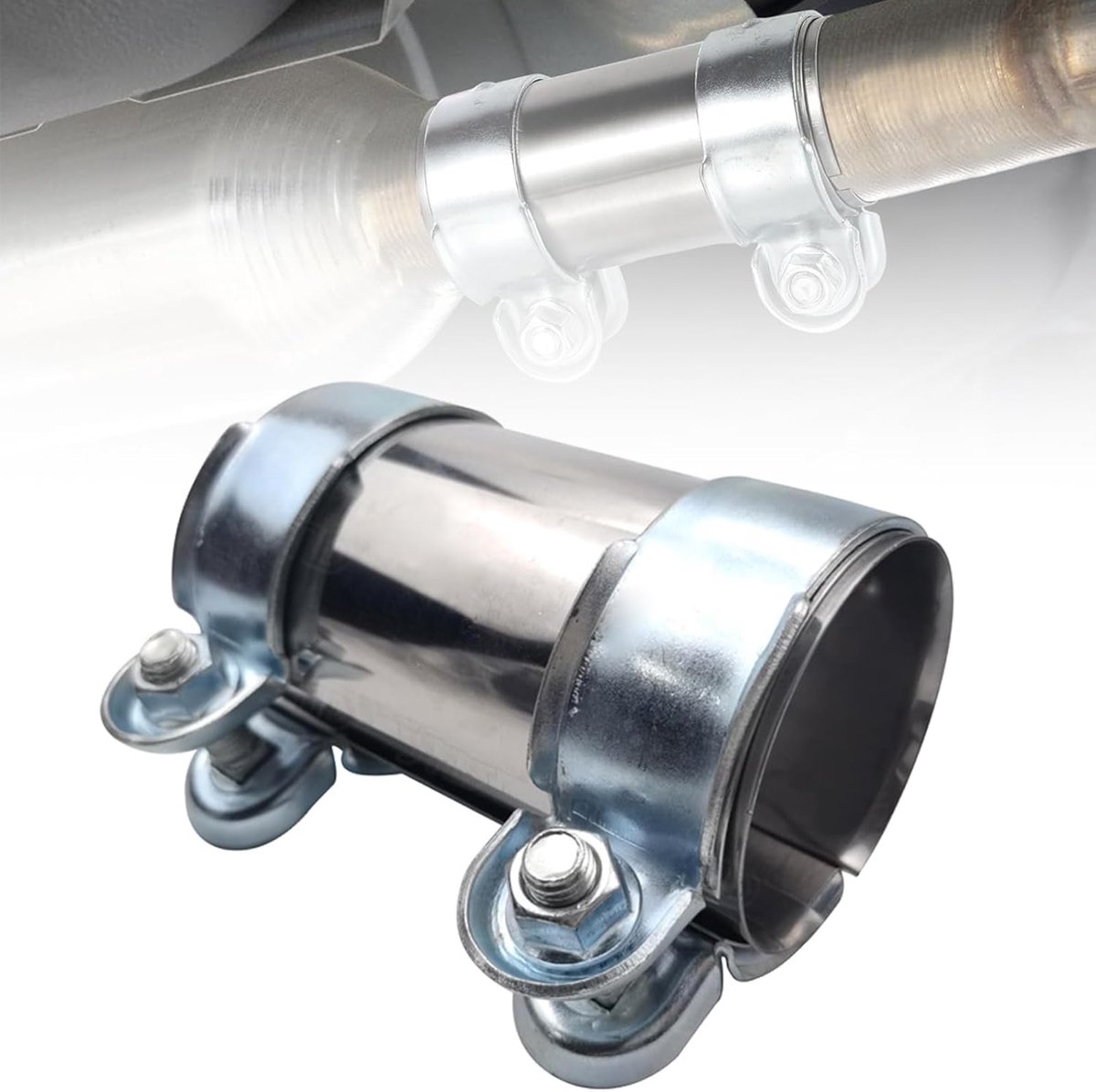 Buisverbinder, roestvrijstalen uitlaatklem, 45 mm, universele dubbele uitlaatklem, voor auto's met uitlaatpijpen van 45 mm (45 x 125 mm)