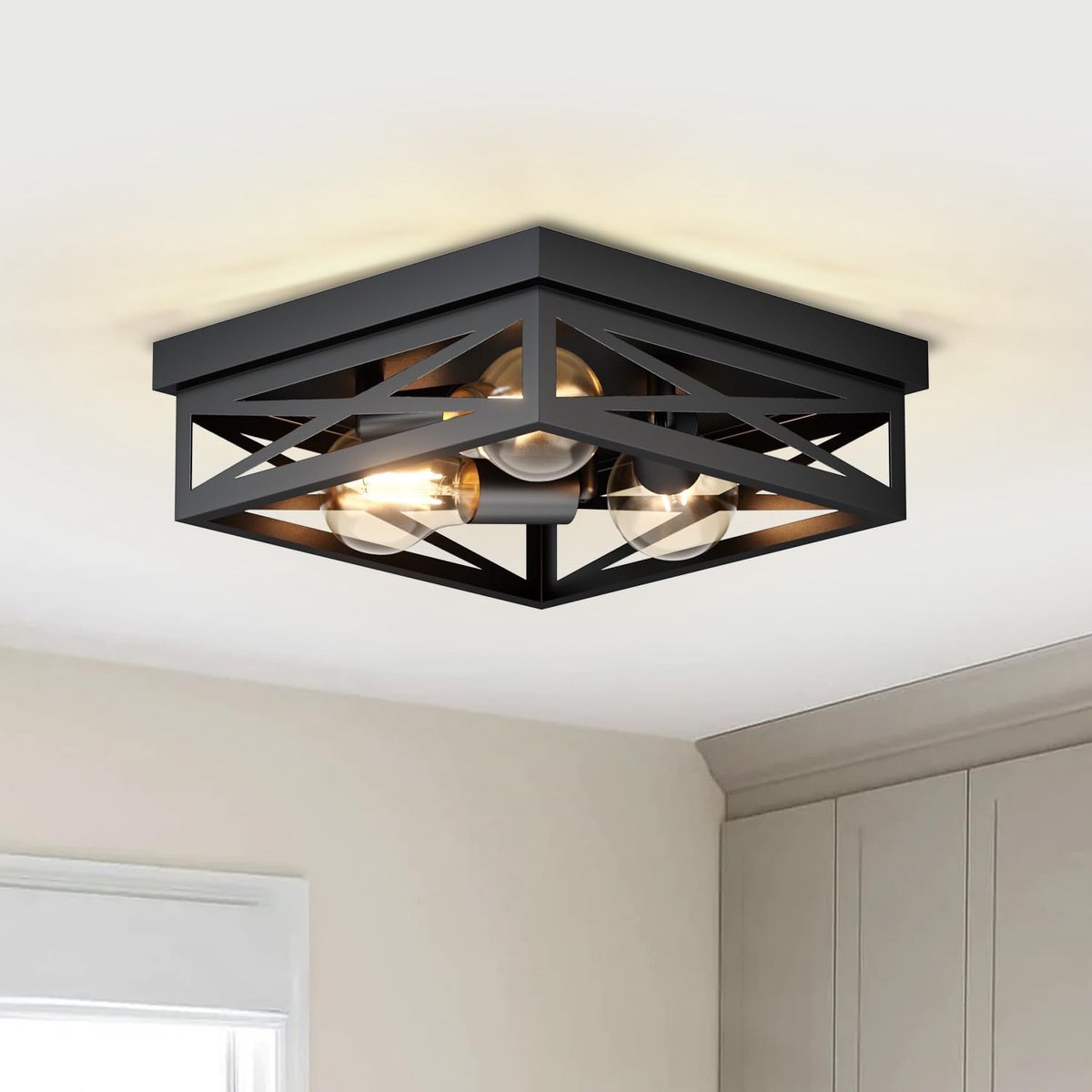 Zwarte plafondlampen, 3-weg keuken spot plafondlamp fitting met E27 inbouwlampen plafonds, vierkante hal plafondverlichting, kroonluchters plafondlamp voor slaapkamer, woonkamer (geen lamp)