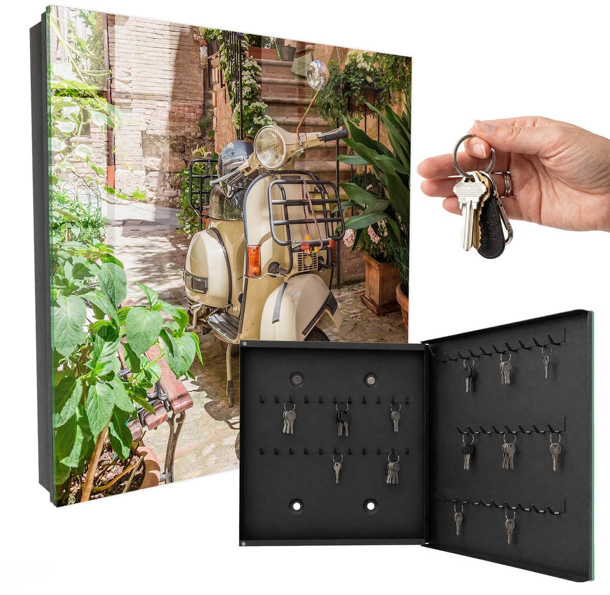 WallMuralia - Sleutelkast - 30x30x5 cm - met 50 haken - Italiaanse Sfeer Design Sleutelkastje - Groente Sleutelbox - Rechtsopenend - Zwart interieur