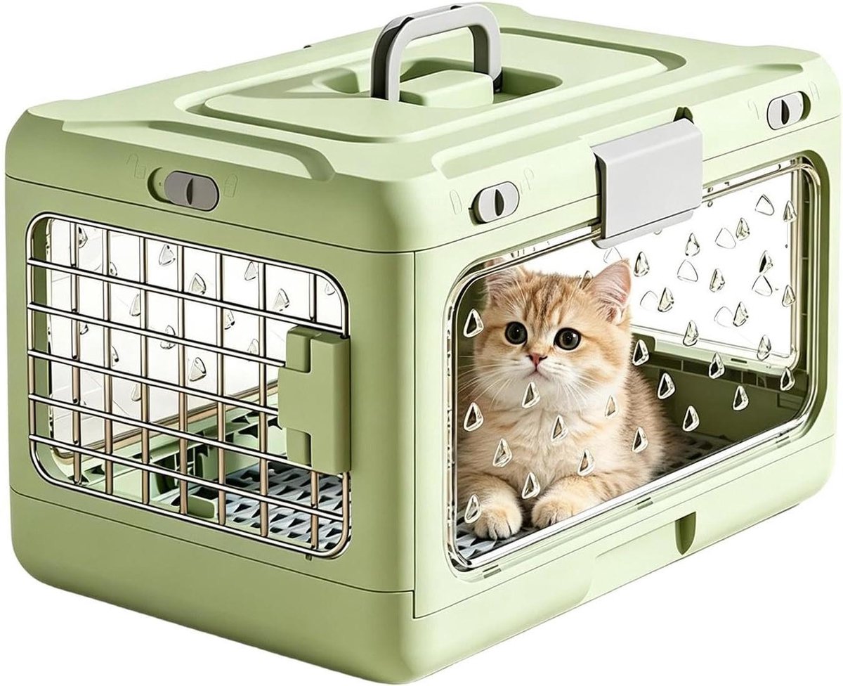 Honden Transportbox - Hondenbench Draagbaar - Huisdier Vervoer - Opvouwbaar Met Rooster - 53 x 33 x 12 cm - Groen