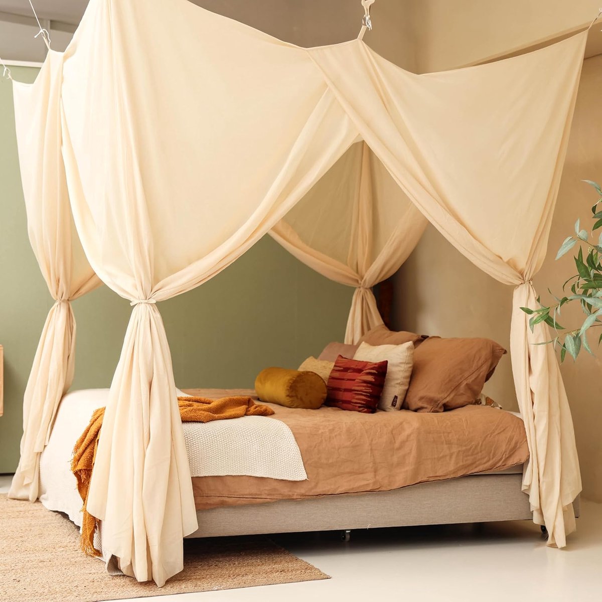 Bedhemel voor Tweepersoons en King Size Bed | Luxe Klamboe | Rechthoekig Hemelbed voor Slaapkamer, Decoratief Muskietennet, 4 Openingen