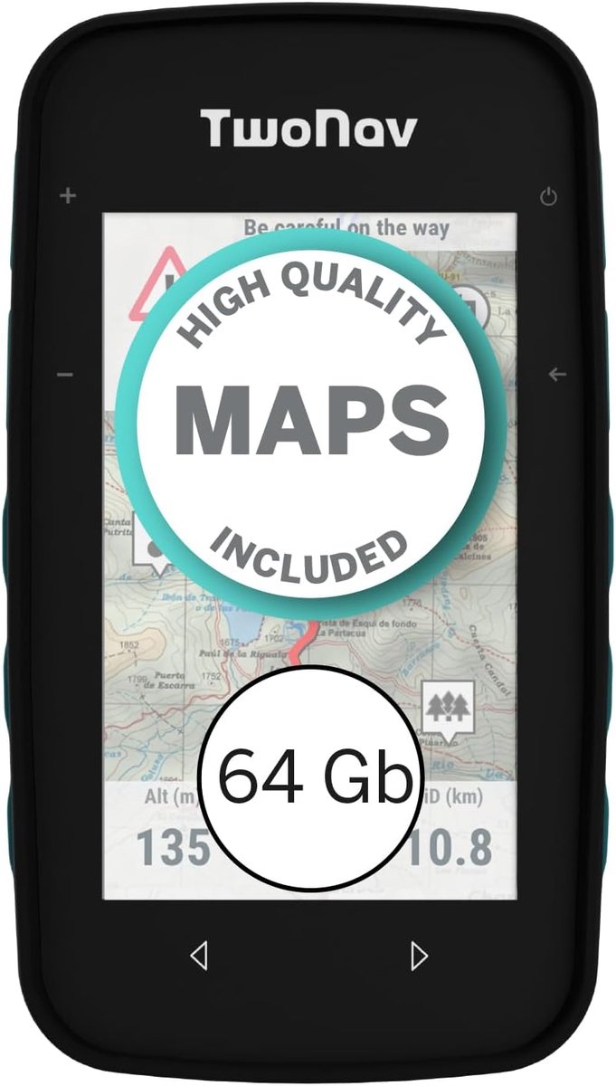 SnelShoppen - TwoNav Cross Plus GPS-fietscomputer 64 GB met Volledige Kaarten Nederland Kadaster Topo 1:25.000 en 1:50.000 voor MTB, Fietsen, Trekking