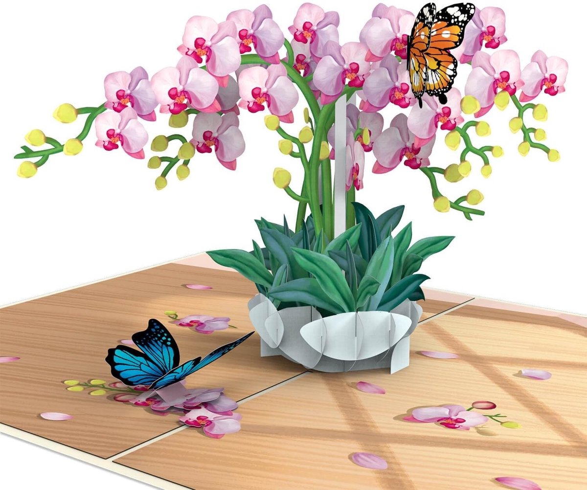 3D Pop-Up Verjaardagskaart - Orchidee met Vlinder - Handgemaakte Bloemenkaart Voor Vrouwen